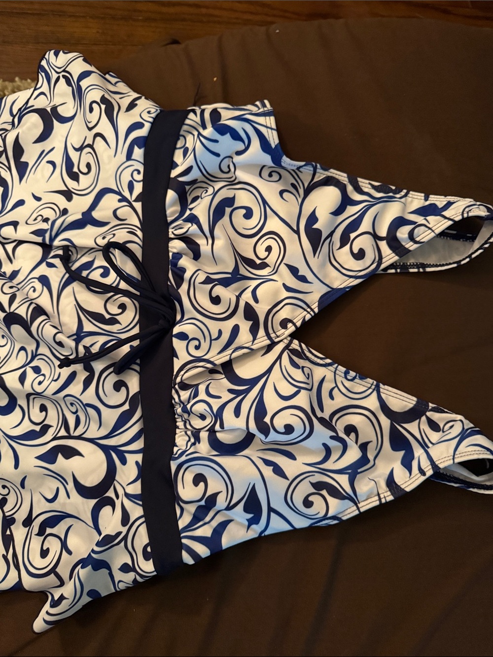 NWOT Size XXL Blue & White Swirl Tankini with Black Bottoms - Picture 7 of 13